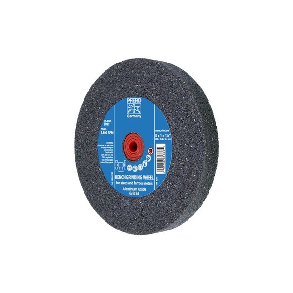 Pferd 61763 8in x 1in Vitrified Bench Wheel 1-1/4in A.H., Aluminum Oxide, 24 Grit 61763-PFERD - main